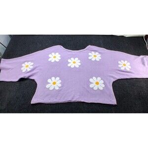 BiBi Daisy Days Lavender Knit Cropped Sweater Top Kimono Sleeve Soft Girl Sz M